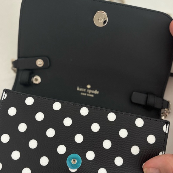 KATE SPADE Cheers Crossbody Bag - Black and White Polka Dot Leather Purse - Picture 10 of 15